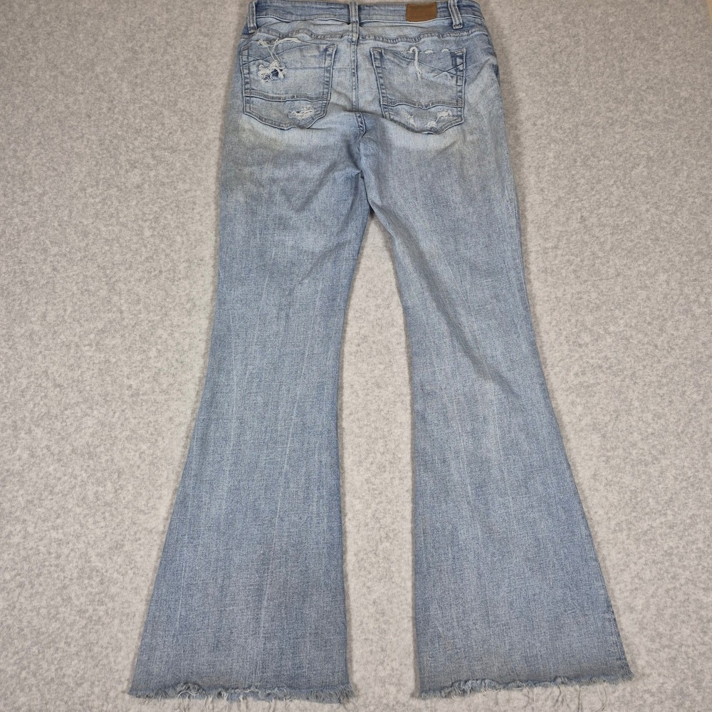 BKE Payton Flare Jeans Womens 28x31 Light Wash Distressed Mid Rise Raw Hem - Picture 5 of 11